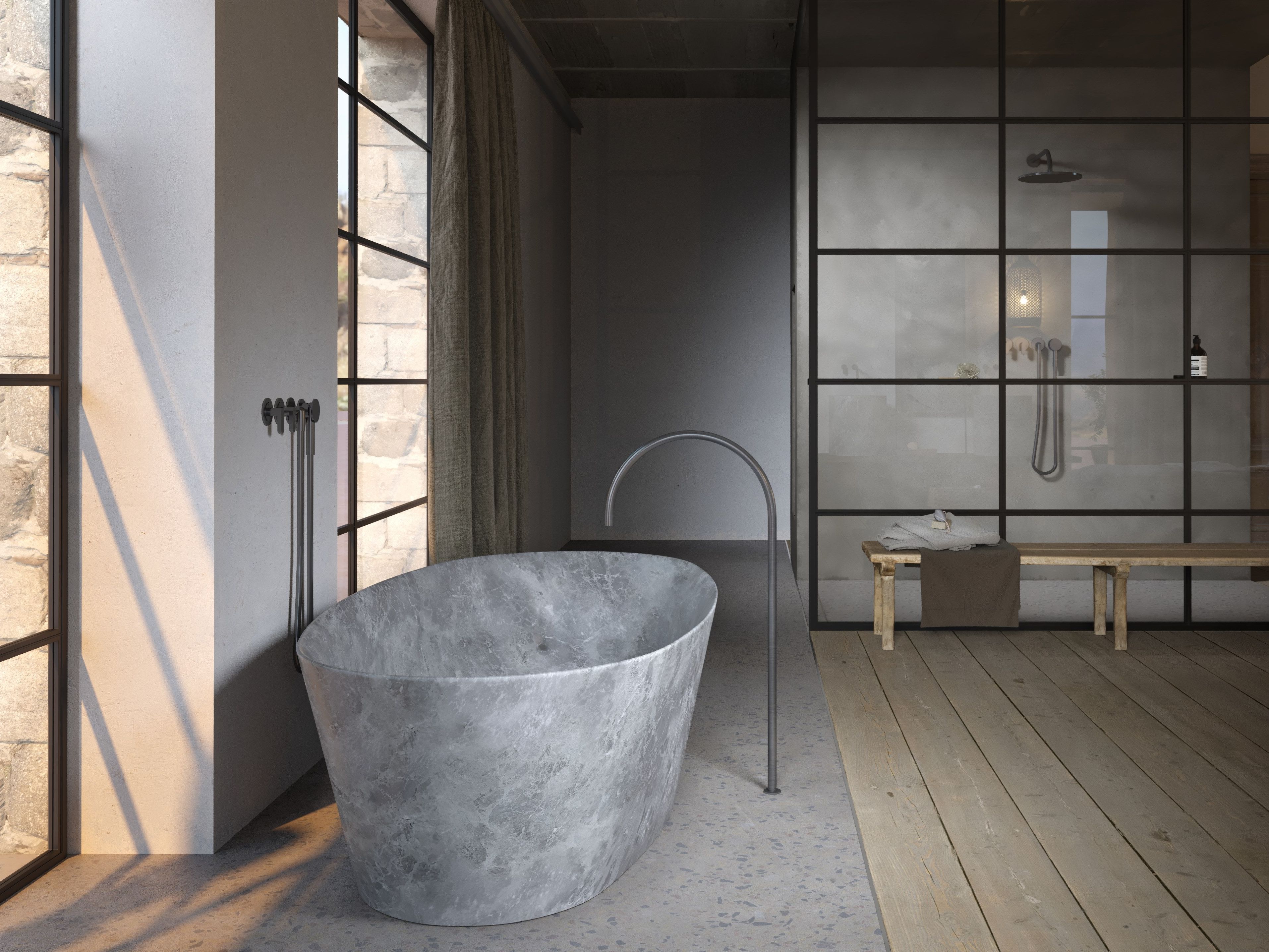 Мраморная овальная ванна в центре комнаты COCOON Maison ARCH-00047825 - Вид №5