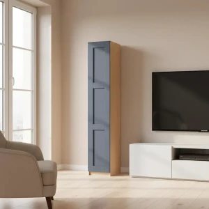 Шкаф распашной Реймс серый с  4 полками и 4 ящиками 40х232,2х54,5 ЛДСП каркас дуб комано