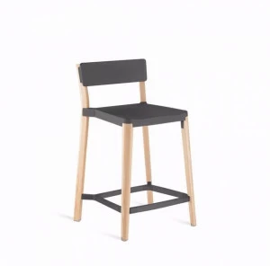 Emeco Высокий табурет из алюминия и дерева Lancaster