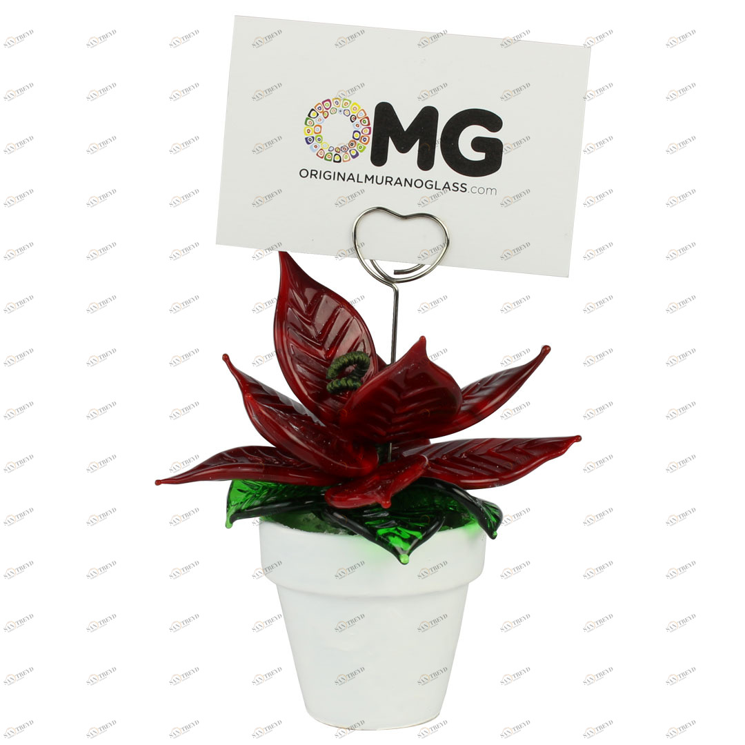 4277 ORIGINALMURANOGLASS Держатель для карт-указателей мест за столом Рождественник - муранское стекло OMG  см 