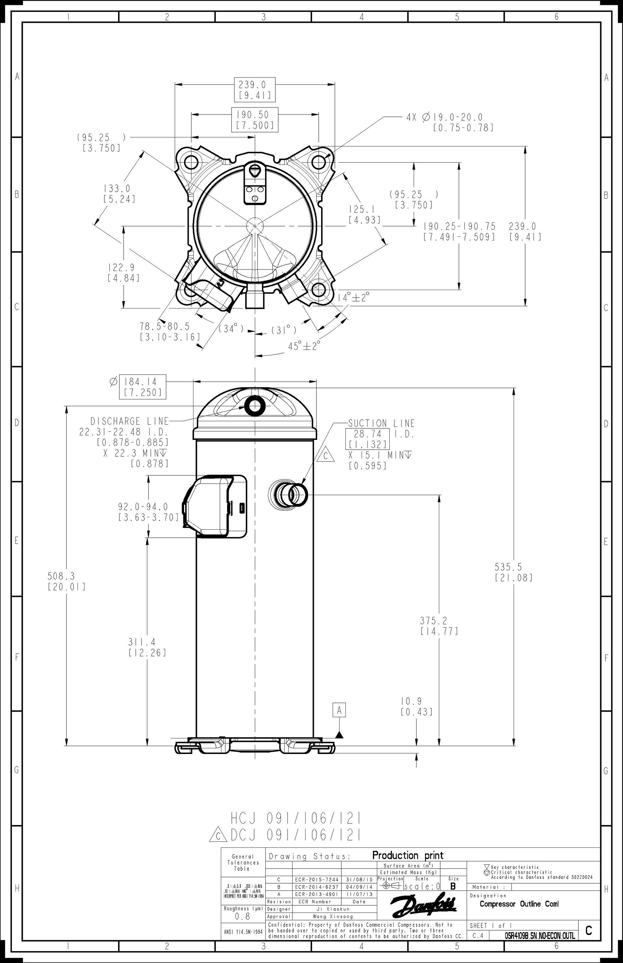 Danfoss DCJ — Герметичные спиральные компрессоры, R401A DCJ121T4LC6 Компрессор спиральный 121L5016  - Вид №15