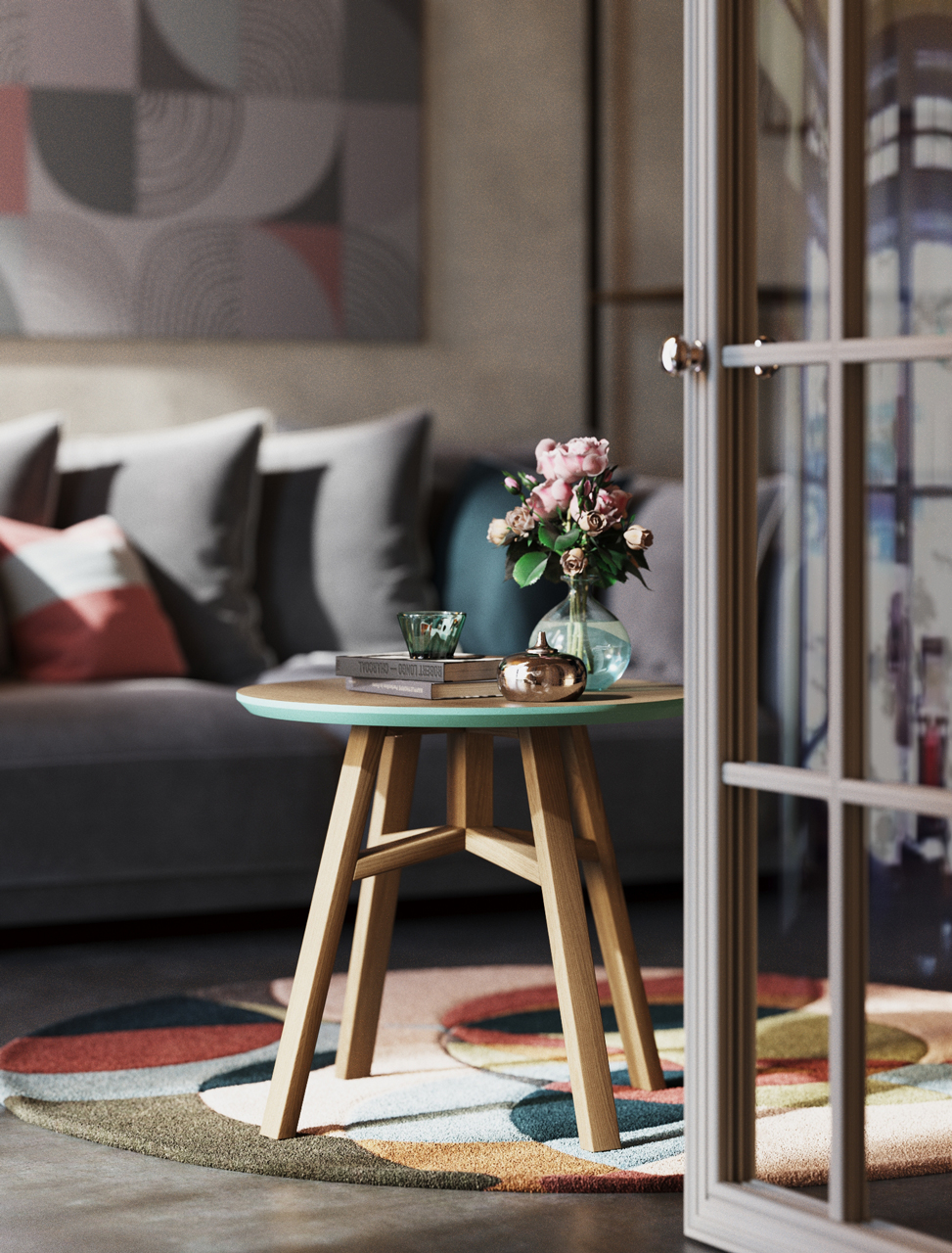 Приставной столик круглый темный дуб, шафран 55 см Mack THE IDEA  210074 Коричневый  - Вид №2