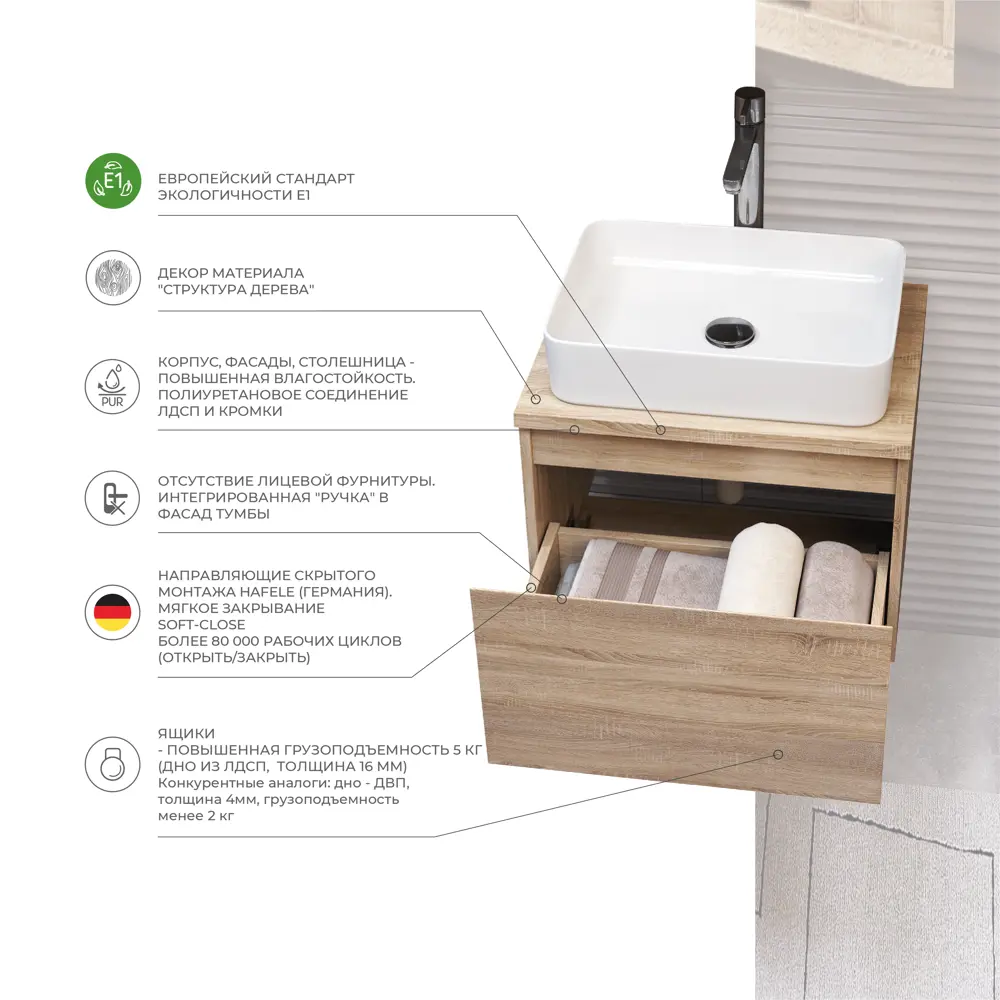 Тумба под раковину подвесная Vigo Matteo 80 см цвет дуб сонома STLM-2029969 - Вид №3