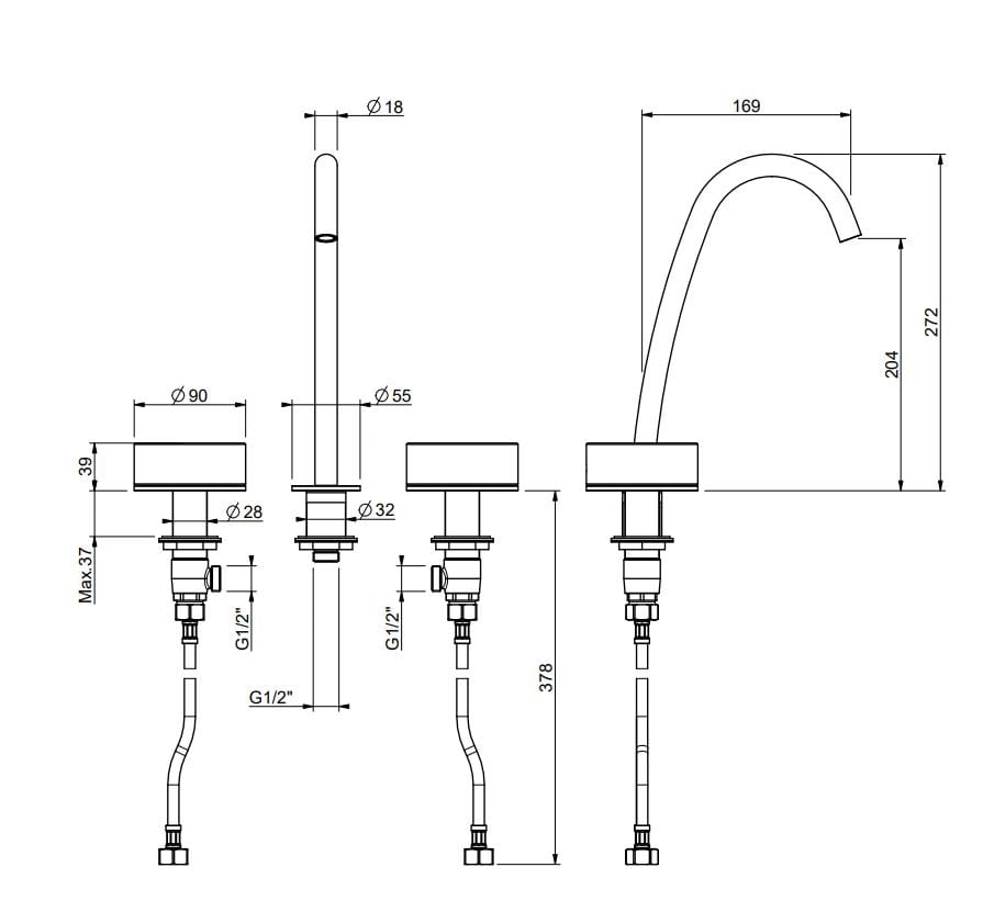 Смеситель для раковины с 3 отверстиями QD Magistro Lab Eternal ARCH-00006716 - Вид №3