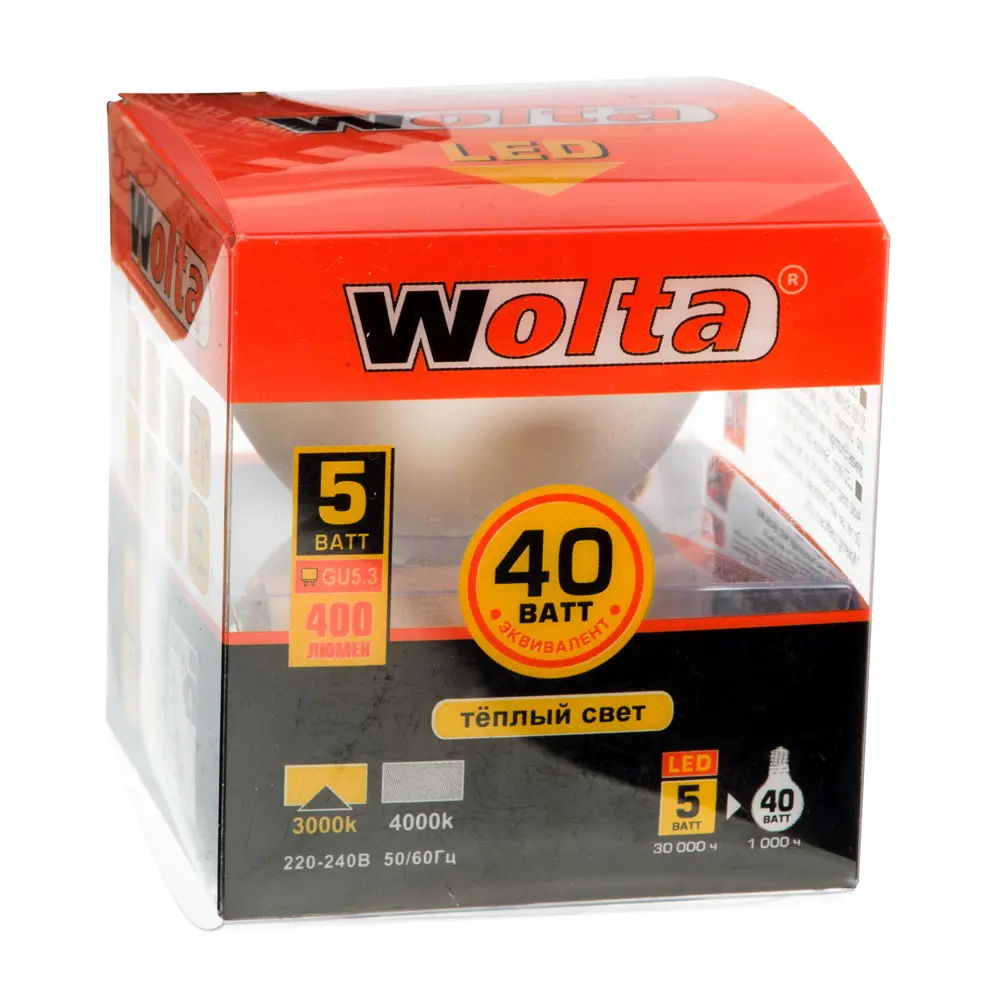 Лампа светодиодная Wolta спот GU5.3 5 Вт 400 Лм свет тёплый белый 16936495 STLM-2100653  - Вид №1