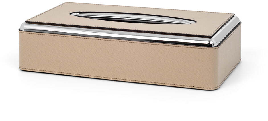 Прямоугольная коробка для салфеток - 14X26XH6 см / металлическая отделка_золото / зернистая кожа_верблюжья