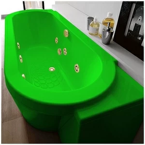 Ванна Gruppo treesse Playa V8187-SX-ZEZ зелёная с золотой фурнитурой и гидромассажем овальная угловая пристенная левая