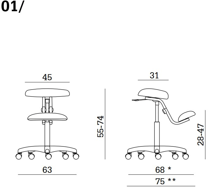 Linea Fabbrica Эргономичный офисный стул с 5 спицами и колесиками George sun-id-1422345 - Вид №2
