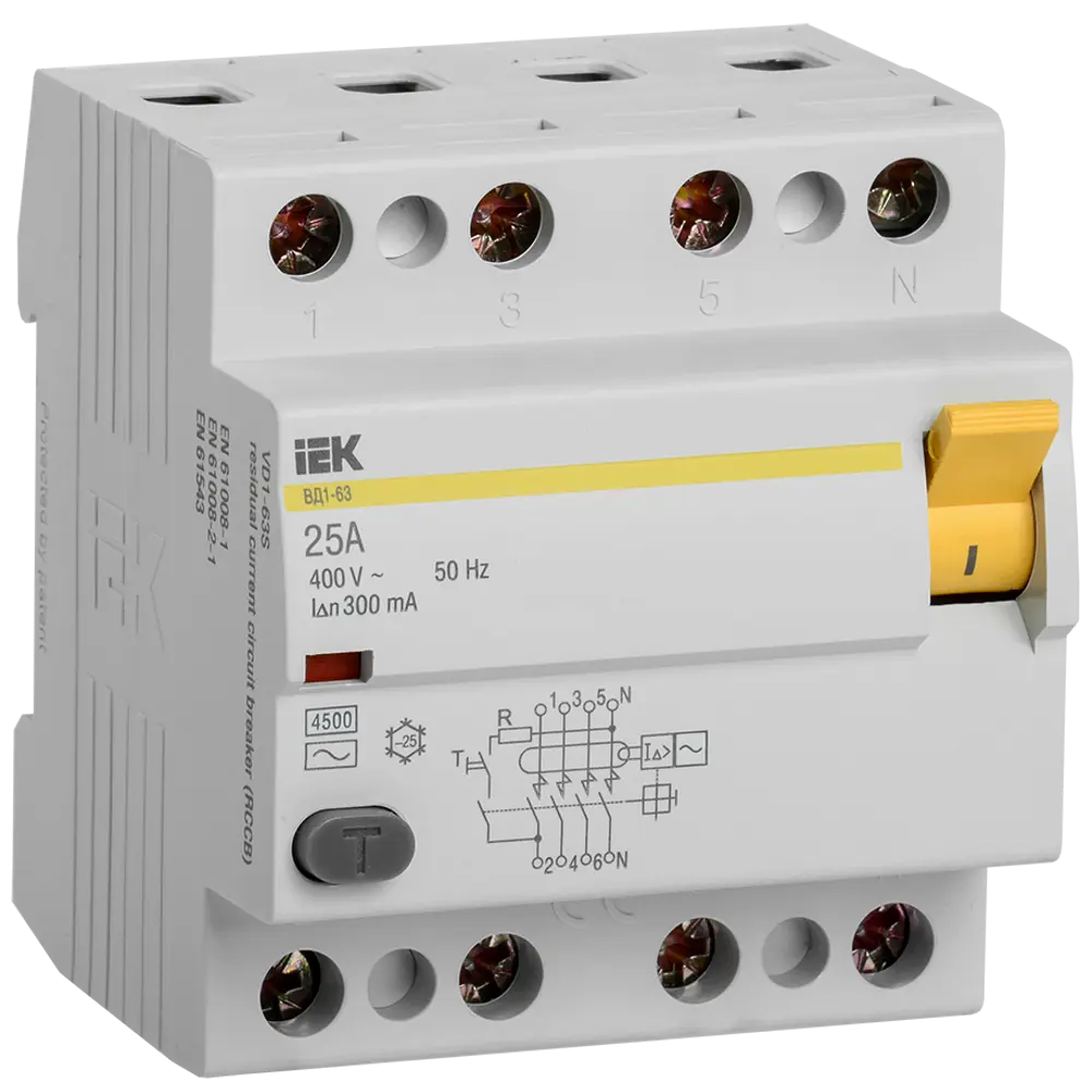 УЗО IEK ВД1-63 4Р 25 А 300 мА 4.5 кА AC MDV10-4-025-300 STLM-2027557