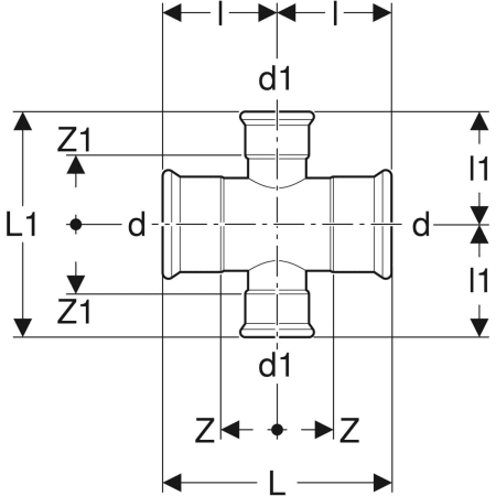 21134 Крестовина двухплоскостная редукционная Geberit Mapress из углеродистой стали Geberit  - Вид №2