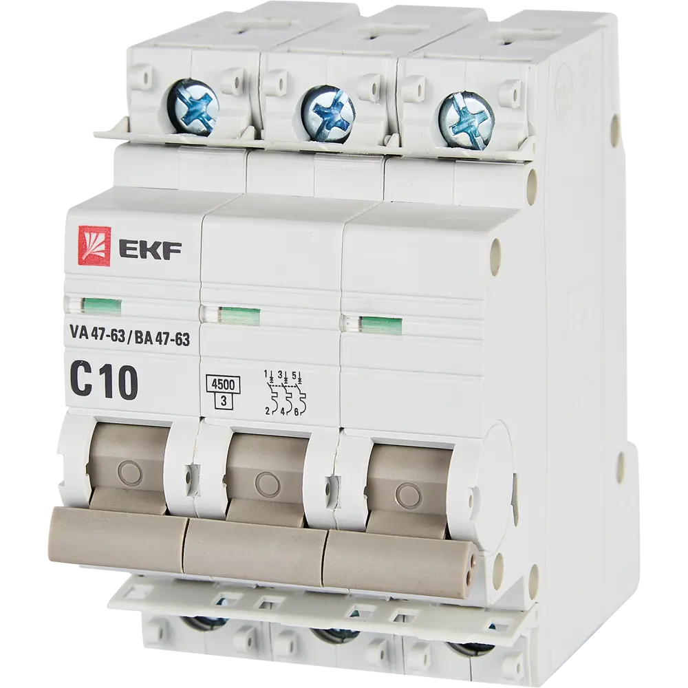 Автоматический выключатель EKF ВА47-63 3P C10 A 4.5 кА STLM-2131963