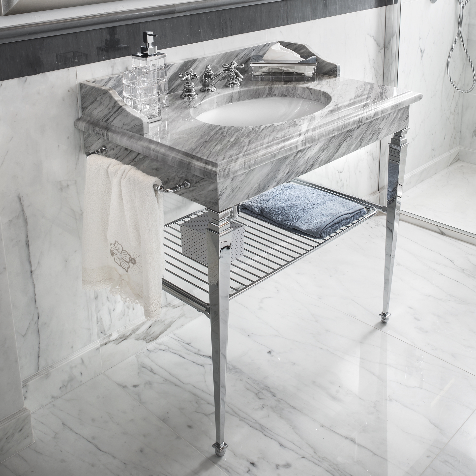 RE-BARDIGLIO-1 3SC Мраморная столешница Bardiglio с умывальником Classico Treesseci 3SC