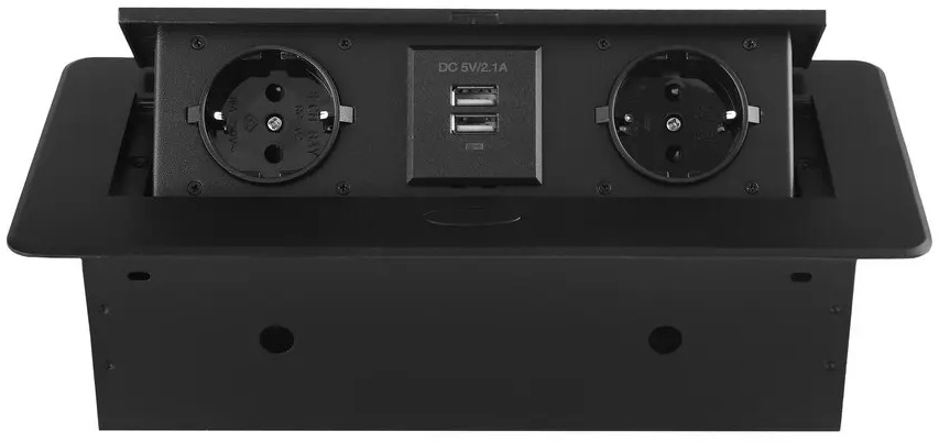 91677218 Розетка двойная выдвижная встраиваемая Rocketsocket SHS018-B с заземлением 2 USB горизонтальная цвет черный STLM-1112355