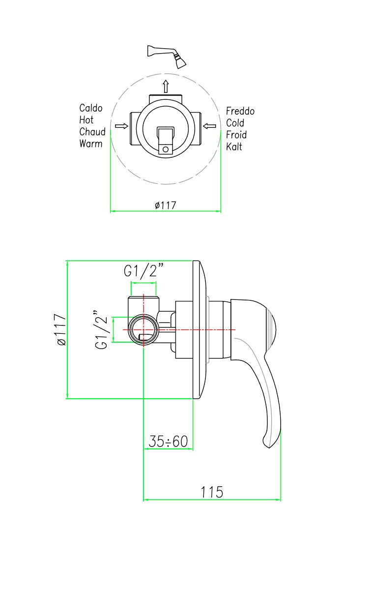 AU880101017 Смеситель для душа Webert Aurora - Вид №1