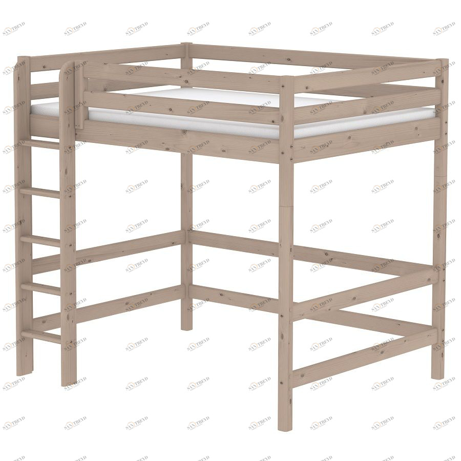 Кровать Flexa Classic высокая односпальная двухъярусная с прямой лестницей, коричневая, 190 см 90106201101
