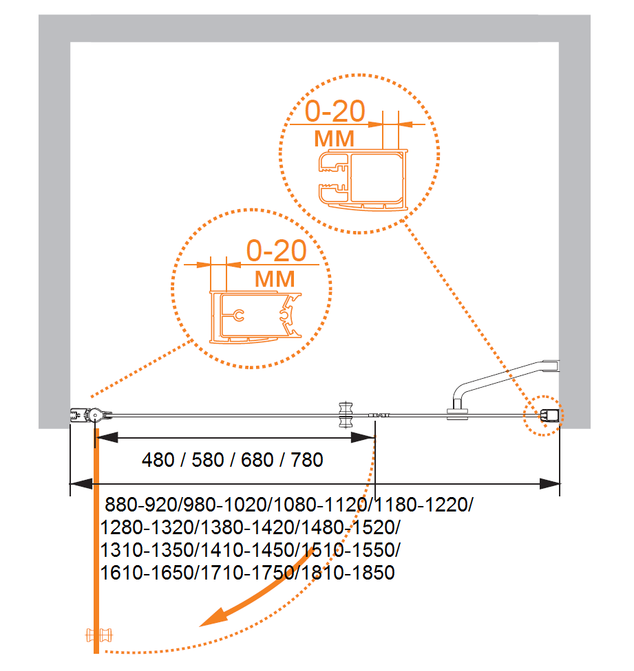 Душевая дверь в нишу CEZARES ELENA-W-B-11-80+70-C-Cr - Вид №4