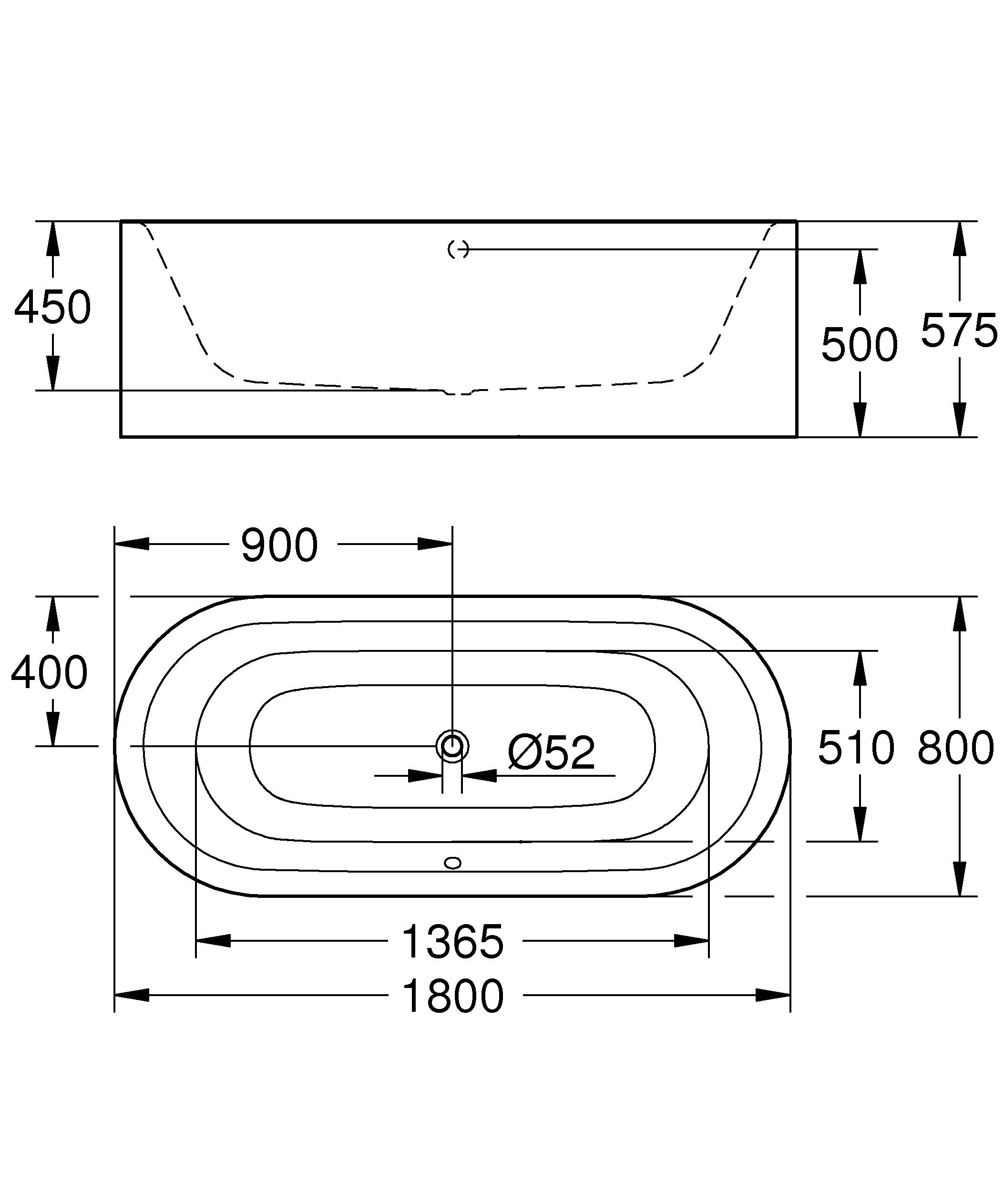 Ванна GROHE Essence c отверстием перелива и противоскользящим покрытием 180х80х57.5см (3972600H) - Вид №1