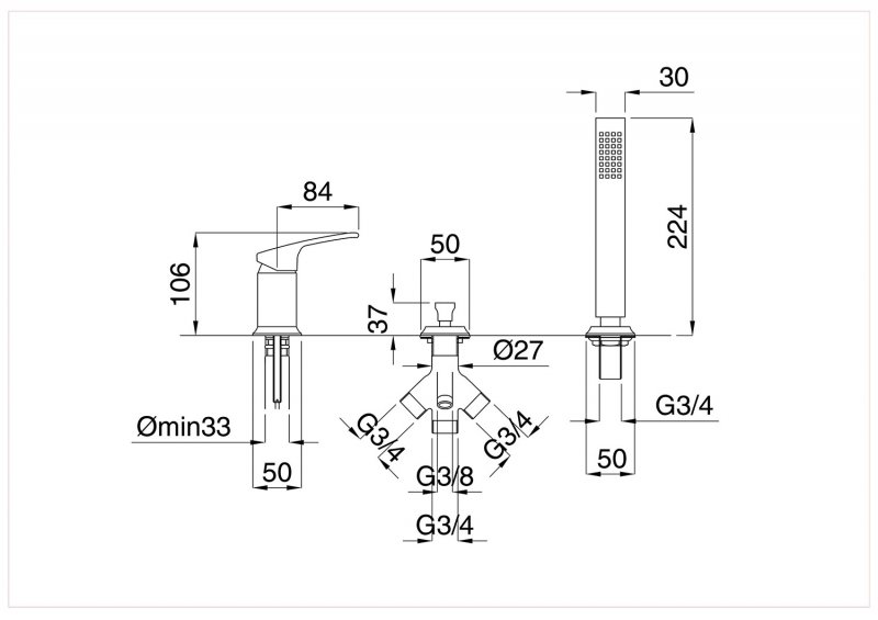 Смеситель на борт ванны однорычажный без излива Cezares LEGEND-BDM-03/24 - Вид №1