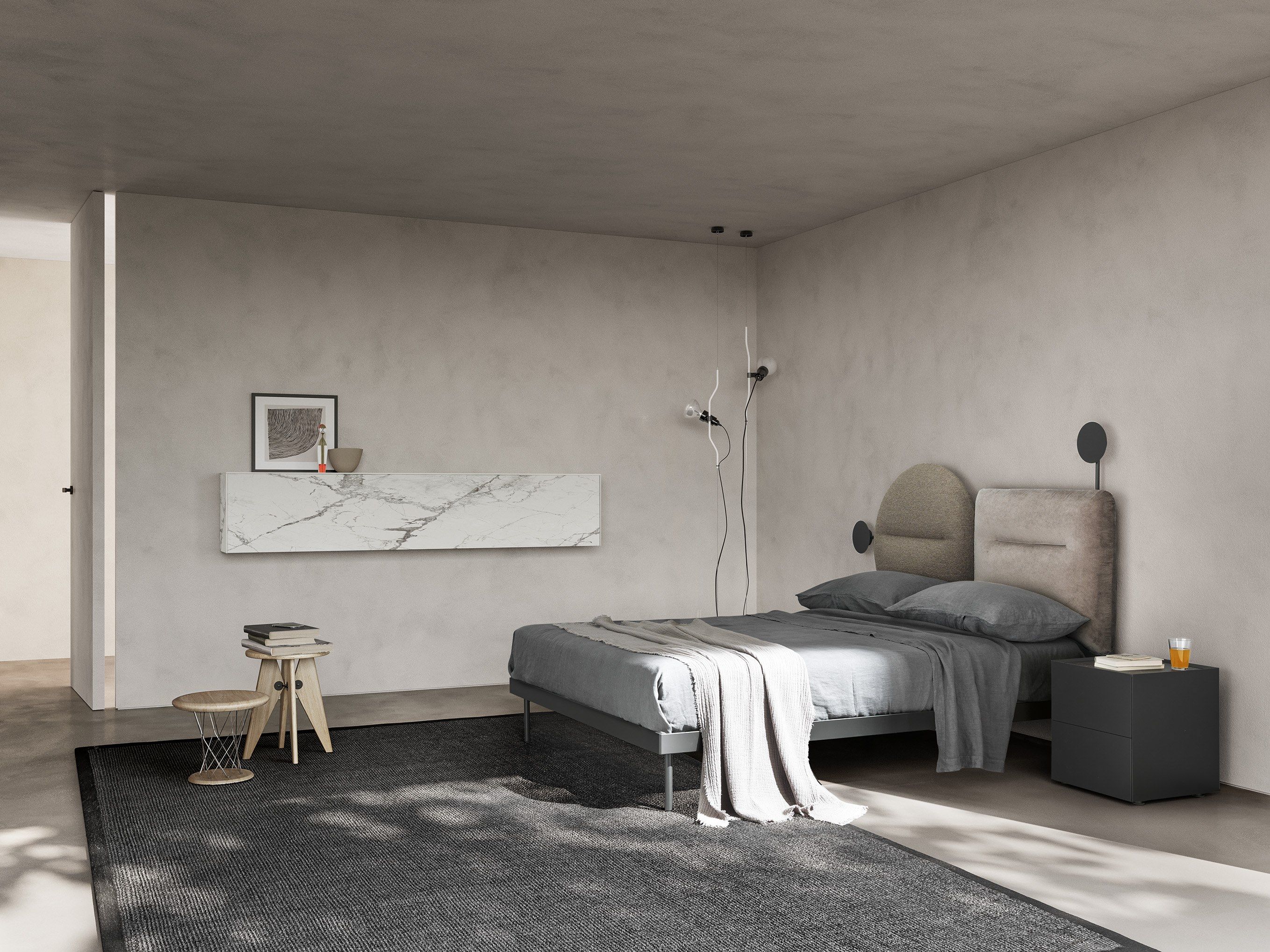 Двуспальная кровать из ткани с мягким изголовьем Caccaro BISHAPE ARCH-00136865 - Вид №1