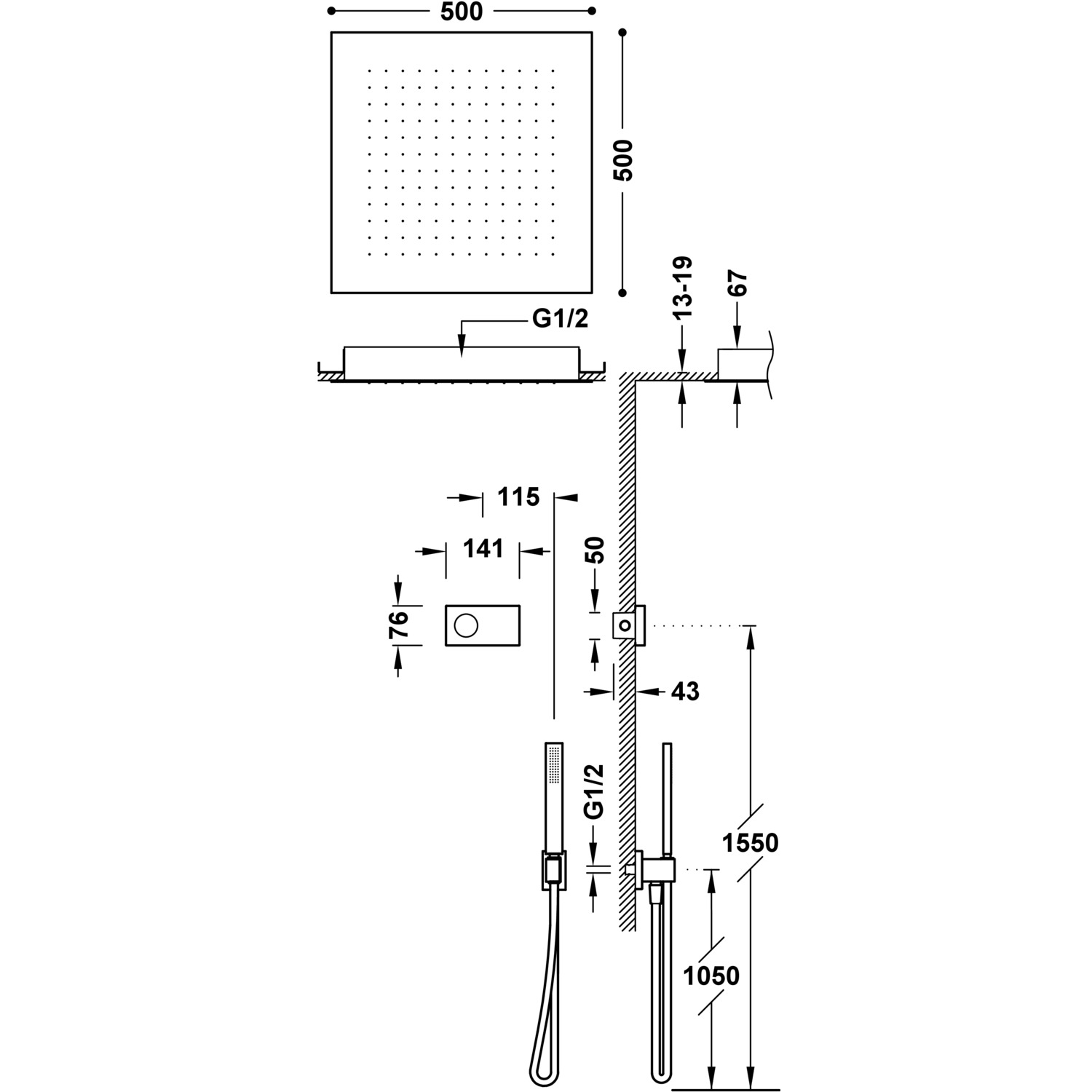 SHOWER TECHNOLOGY Kit de grifo termostático electrónico empotrado de 2 vías Shower Technology Blue Edition para ducha-09288561 TRES Electronic - Вид №1