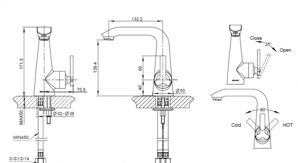 Cмеситель для ванной комнаты на раковину высокий WATERFALL F173107C-1 bravat - Вид №2