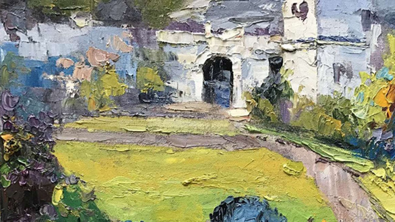 Картина на холсте 100х100 см "Усадьба" EVENHOME КАРТИНЫ МАСЛОМ 129900 Бежевый;голубой;зеленый  - Вид №1