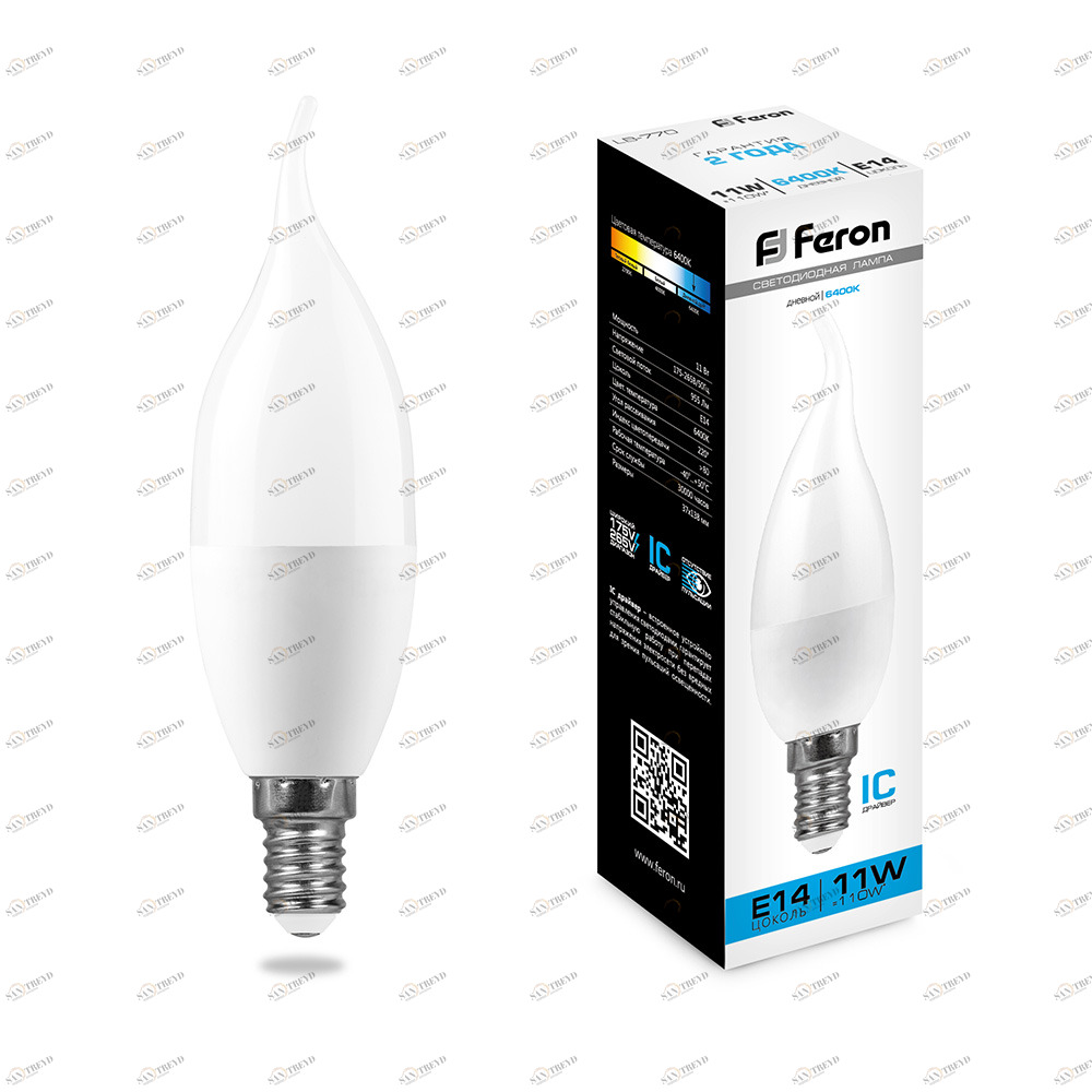 Лампа светодиодная Feron "Свеча на ветру" E14 11W 6400K LB-770 25952 FERON  00-3956690 Матовый 