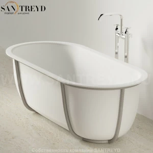 Ванна свободностоящая CUNA на сером металлическом каркасе белая