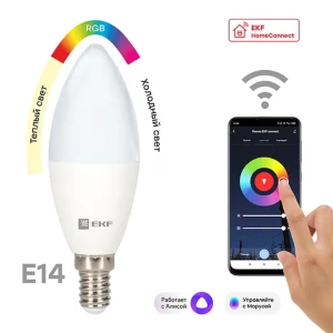 93739576 Умная лампа EKF Connect 5W WIFI RGBW E14 STLM-1505627