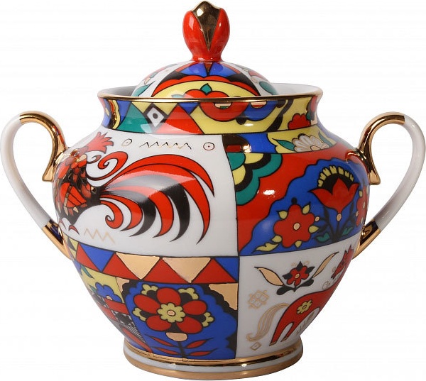 10615361 Императорский фарфоровый завод Сахарница "Народные узоры" "Весенняя" Фарфор твердый 