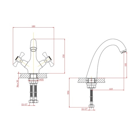 Orange Classic Pro M72-021cr двухвентильный смеситель для раковины Хром sun-id-1517069 - Вид №1