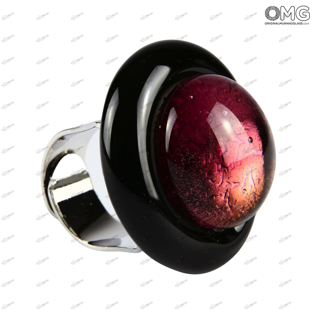 2484 ORIGINALMURANOGLASS Кольцо — стекло соммерсо фиолетовое — муранское стекло - Original Murano Glass OMG 3 см 
