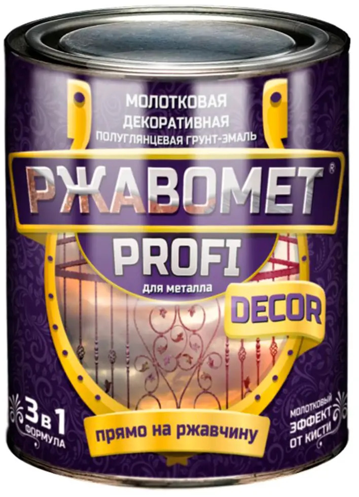 91592673 Грунт-эмаль по металлу 3 в 1 молотковая Ржавомет Profi Decor полуглянцевая цвет коричневый 0.80 л STLM-0852691