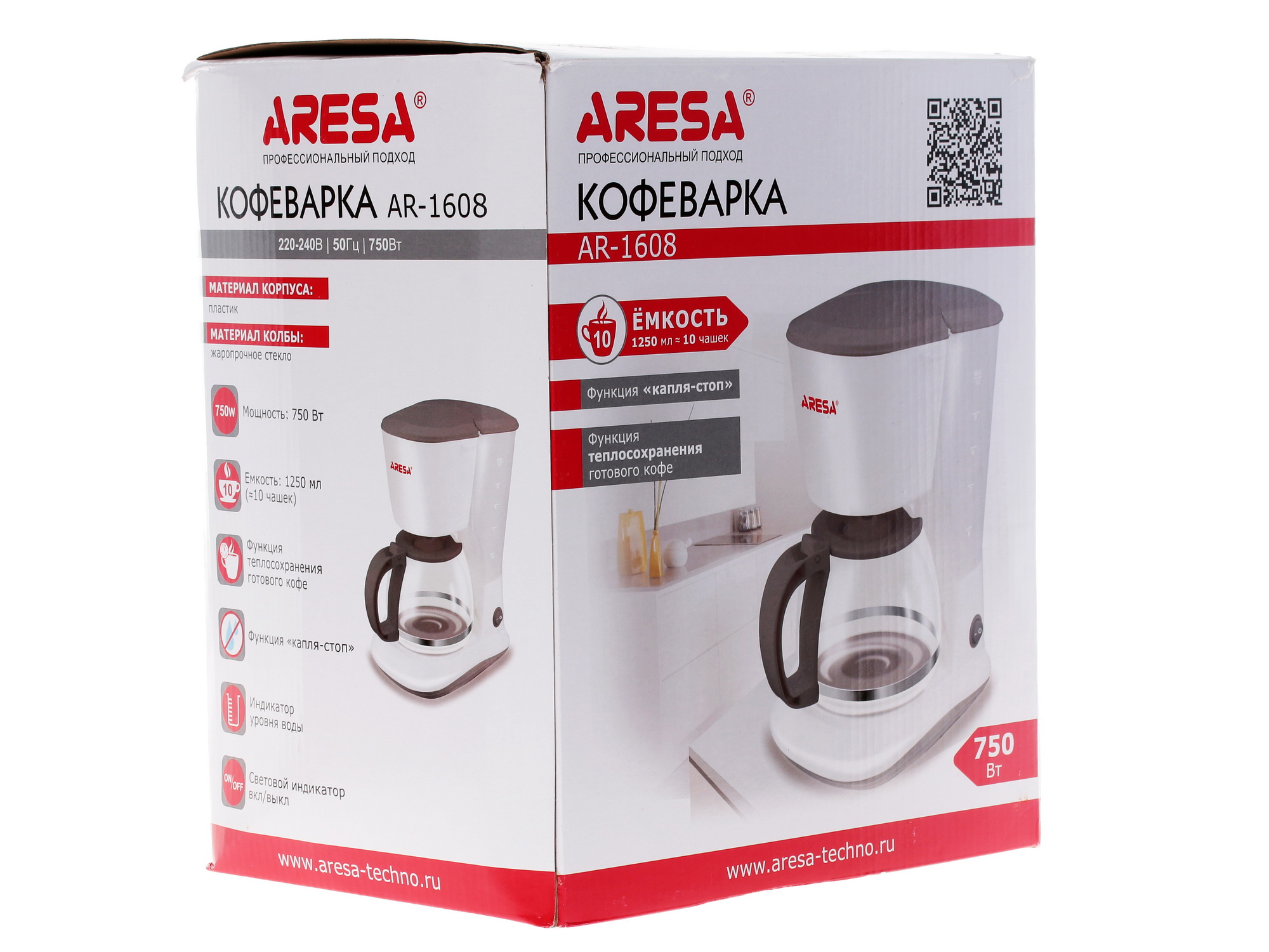 1085150 Кофеварка капельная Aresa AR-1608 белый STDN-0117789 - Вид №8