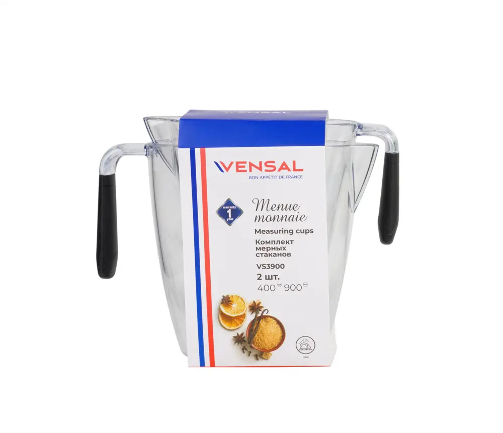 91283046 Комплект мерных стаканов 2 шт 400/900 мл Vensal VS3900 пластик цвет прозрачный STLM-0866803