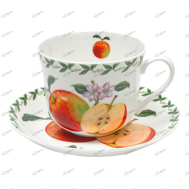 Чашка фарфоровая с блюдцем белая с оранжевым в подарочной упаковке "Яблоко" MAXWELL & WILLIAMS ФРУКТОВЫЙ САД 00-3946872 Белый;оранжевый 