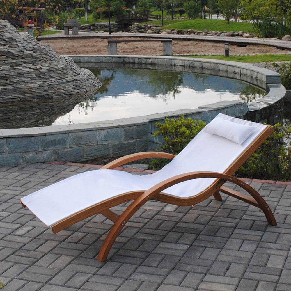 Шезлонг деревянный коричневый с белой обивкой "Мальта" AFINA  298173 Белый  - Вид №1