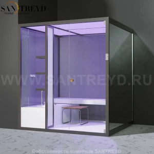 Effegibi BODYLOVE H BL30040005 Хаммам. Установка: в левый угол. Мощность: 7 кВт макс. Размеры: длина 200 см, ширина 176 см. Отделка: трубчатое стекло и зеркало.