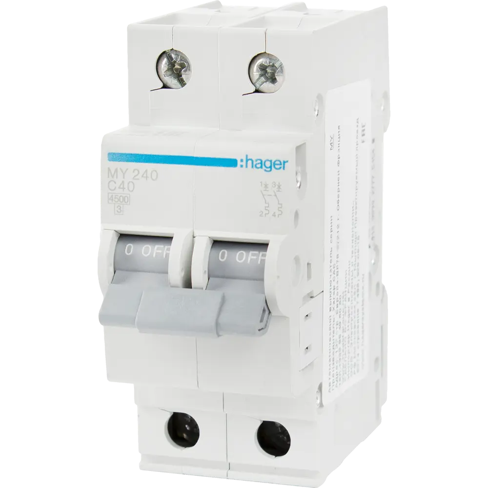 Автоматический выключатель Hager MY240 1P N C40 А 4.5 кА STLM-2030431
