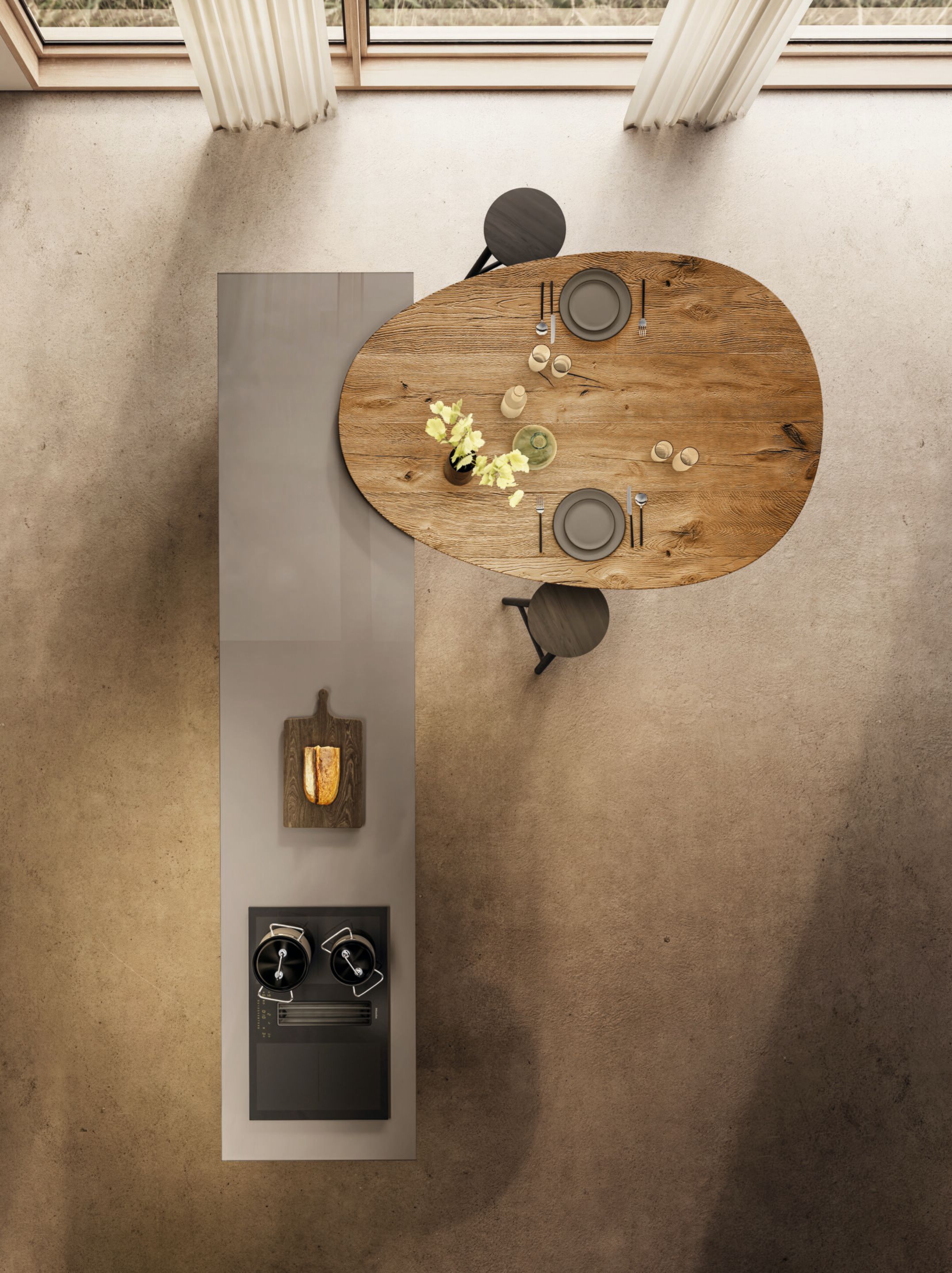 Деревянная и стеклянная кухня без ручек с островом Lago N. O. W ARCH-00058993 - Вид №2