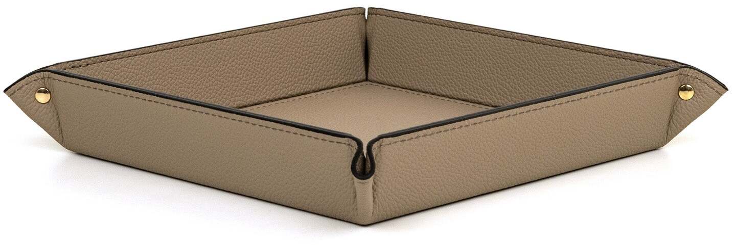 Жесткий квадратный поднос для безделушек - 20X20XH4 см / плетеная кожа_верблюжья