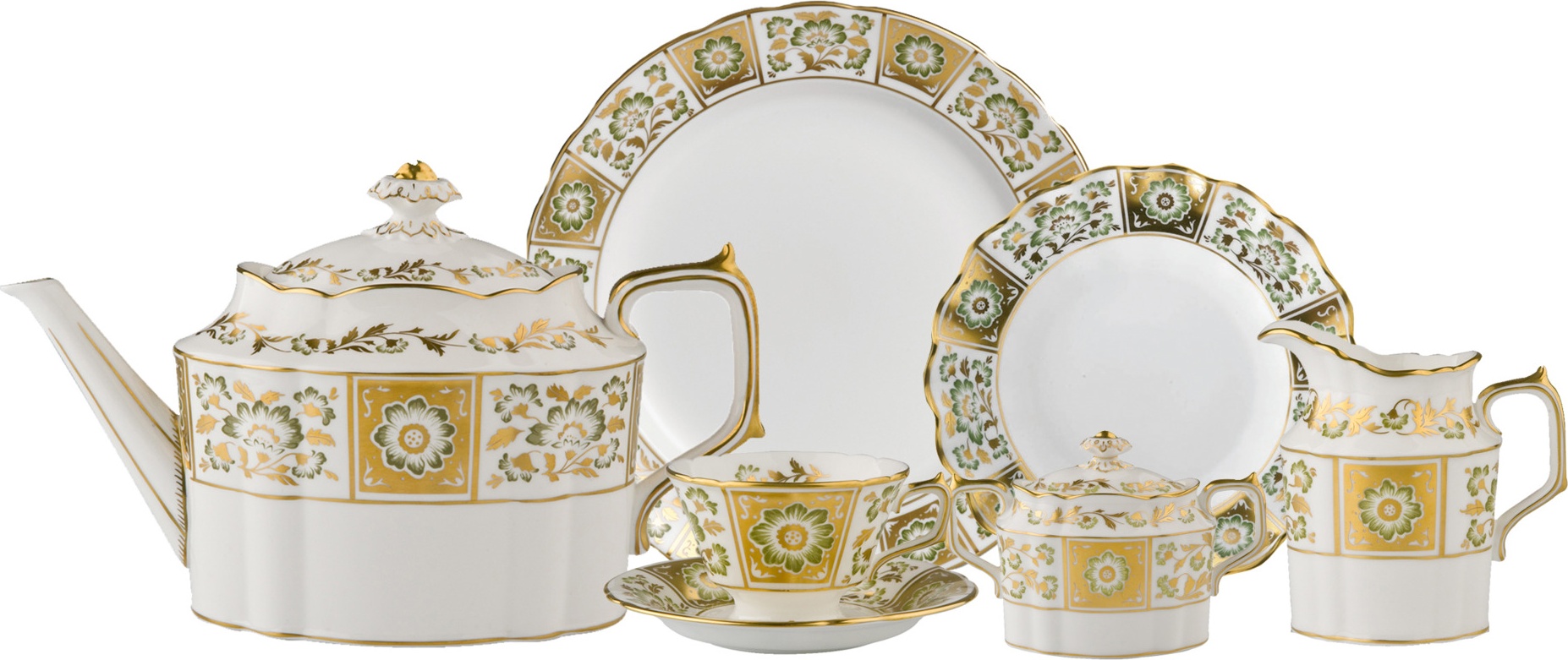 10592984 Royal Crown Derby Сервиз чайный Royal Crown Derby "Дерби, зеленый декор" 6/22 Фарфор костяной 