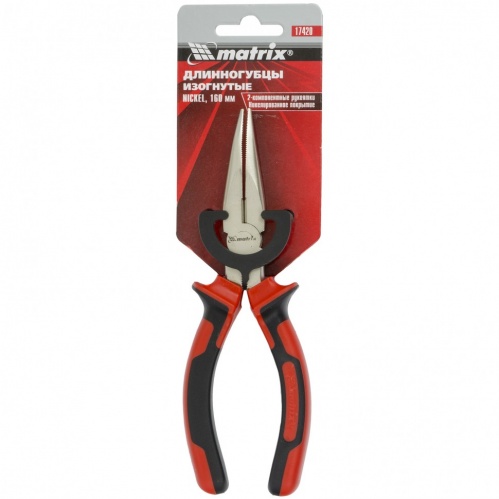 Длинногубцы изогнутые NICKEL 160 мм никелированные двухкомпонентные рукоятки MATRIX 12541 - Вид №4