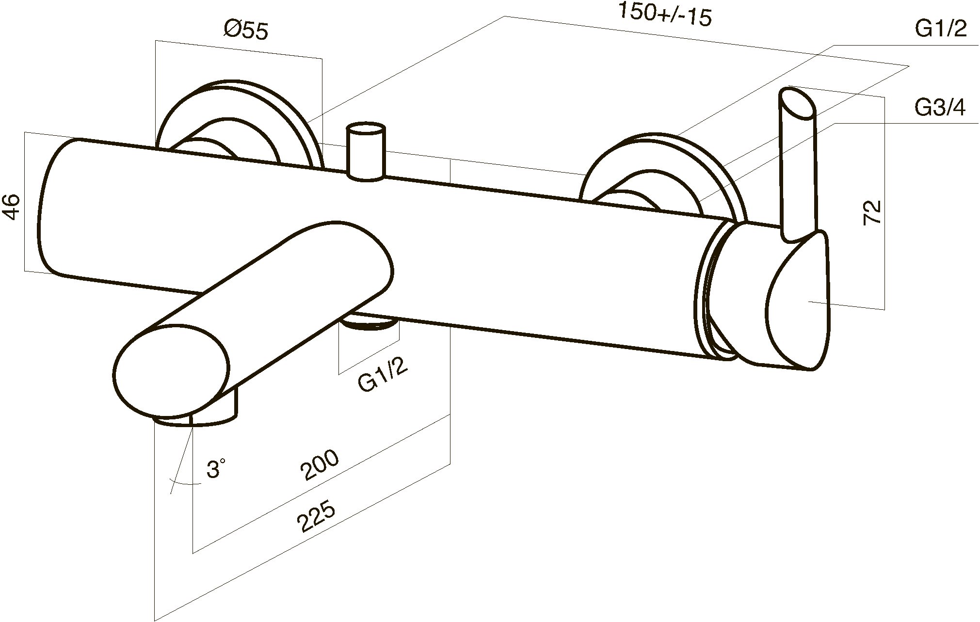 F1510000 смеситель д/ванны/душа излив 200 мм хром шт AM.PM Awe - Вид №1