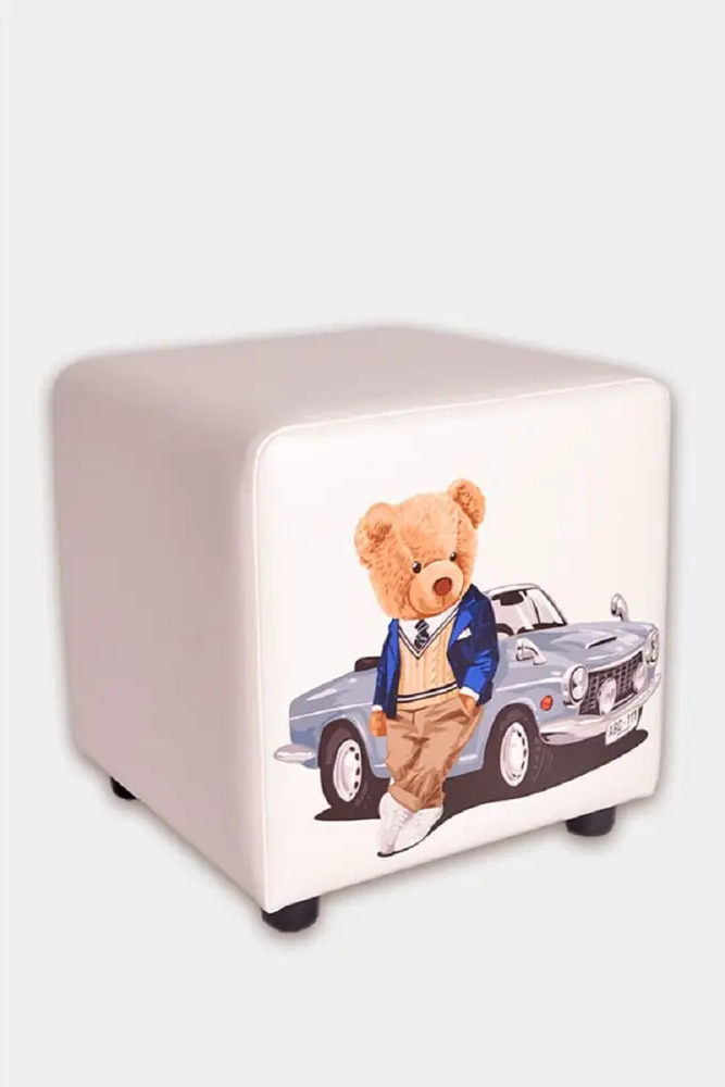 91349371 Пуф Pema kids Медведь с машиной 37x38x37 см цвет белый с рисунком STLM-1093442