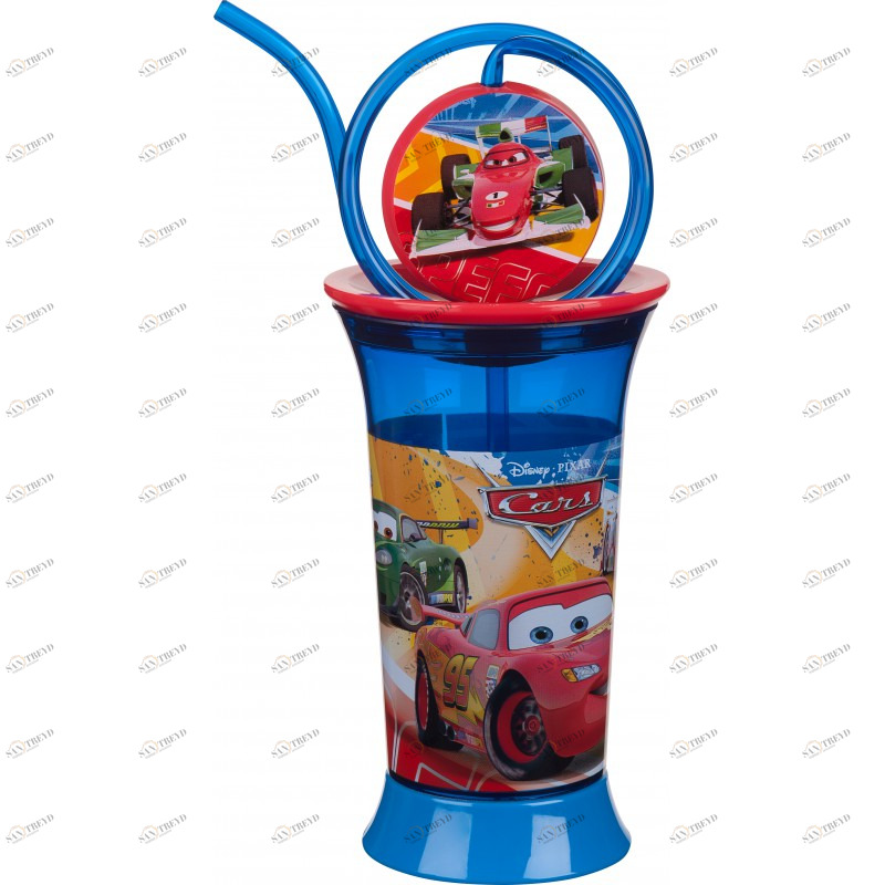 Стакан с крышкой и соломинкой №2 "Тачки", 350 мл STOR ТАЧКИ 335999 Синий Santreyd 