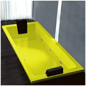 Ванна Gruppo treesse Quadra 199 V073B-SX-ZZ жёлтая с золотой фурнитурой и гидромассажем и дезинфекцией прямоугольная встроенная левая