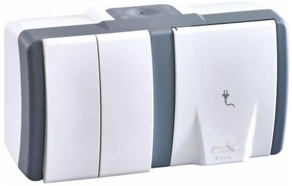 154-020001-181 Розетка 2-я IP54 16A 250V бело-серый Mono Electric Octans