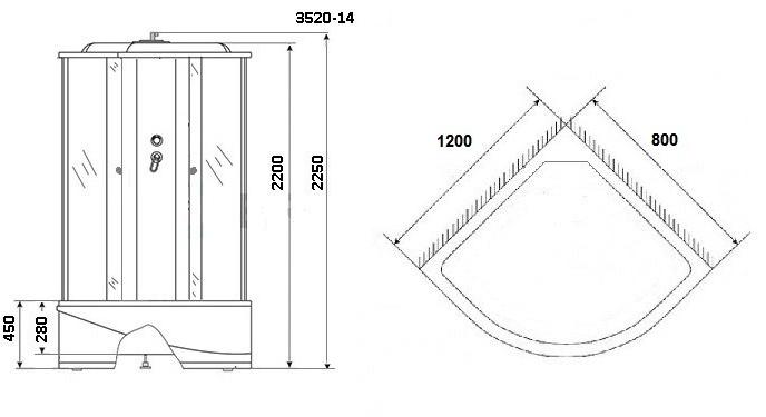 Душевая кабина NG- 3520-14R (1200х800х2150) высокий поддон(45см) стекло ТОНИРОВАННОЕ Niagara Classic 35201433R - Вид №2