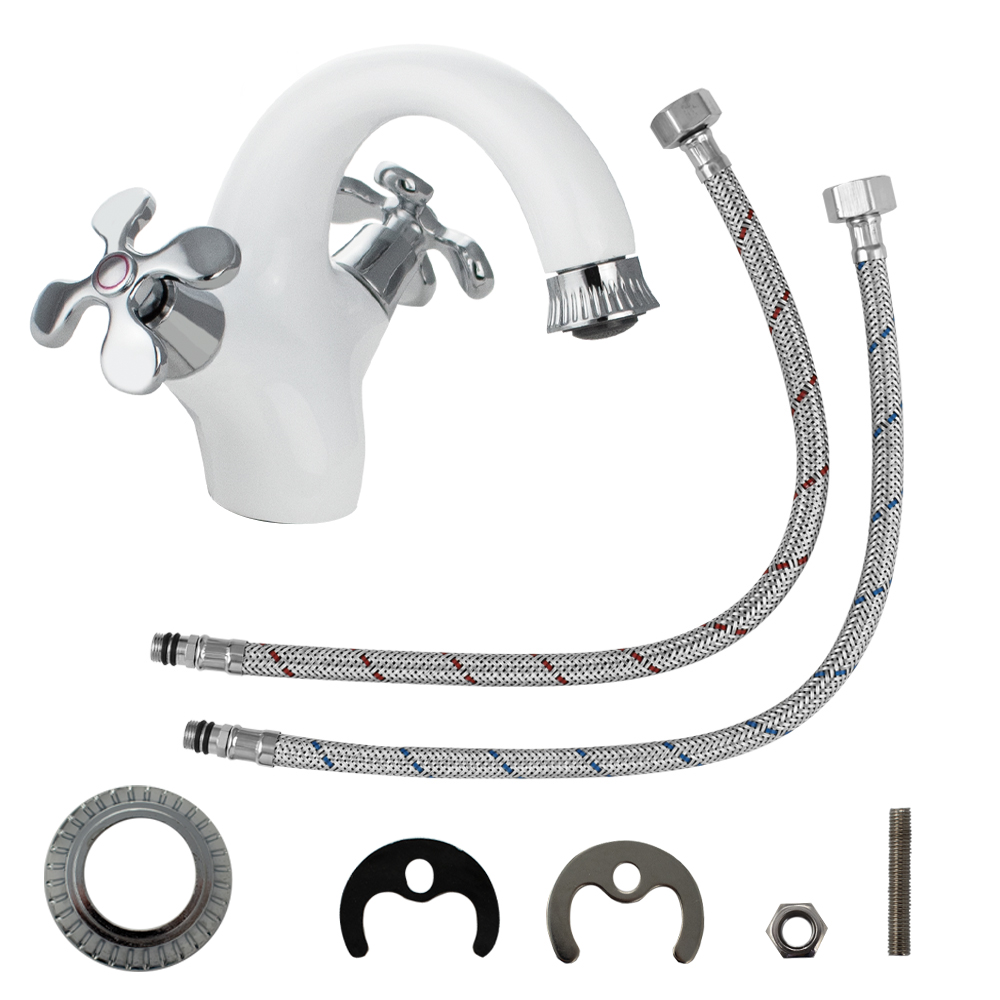 GFmark - Смеситель на раковину, металлокерамика, комбинированный, с белой эмалью, код: 5930  - Вид №4